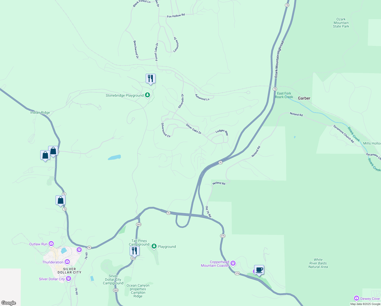 map of restaurants, bars, coffee shops, grocery stores, and more near 1211 Golf Drive in Branson West