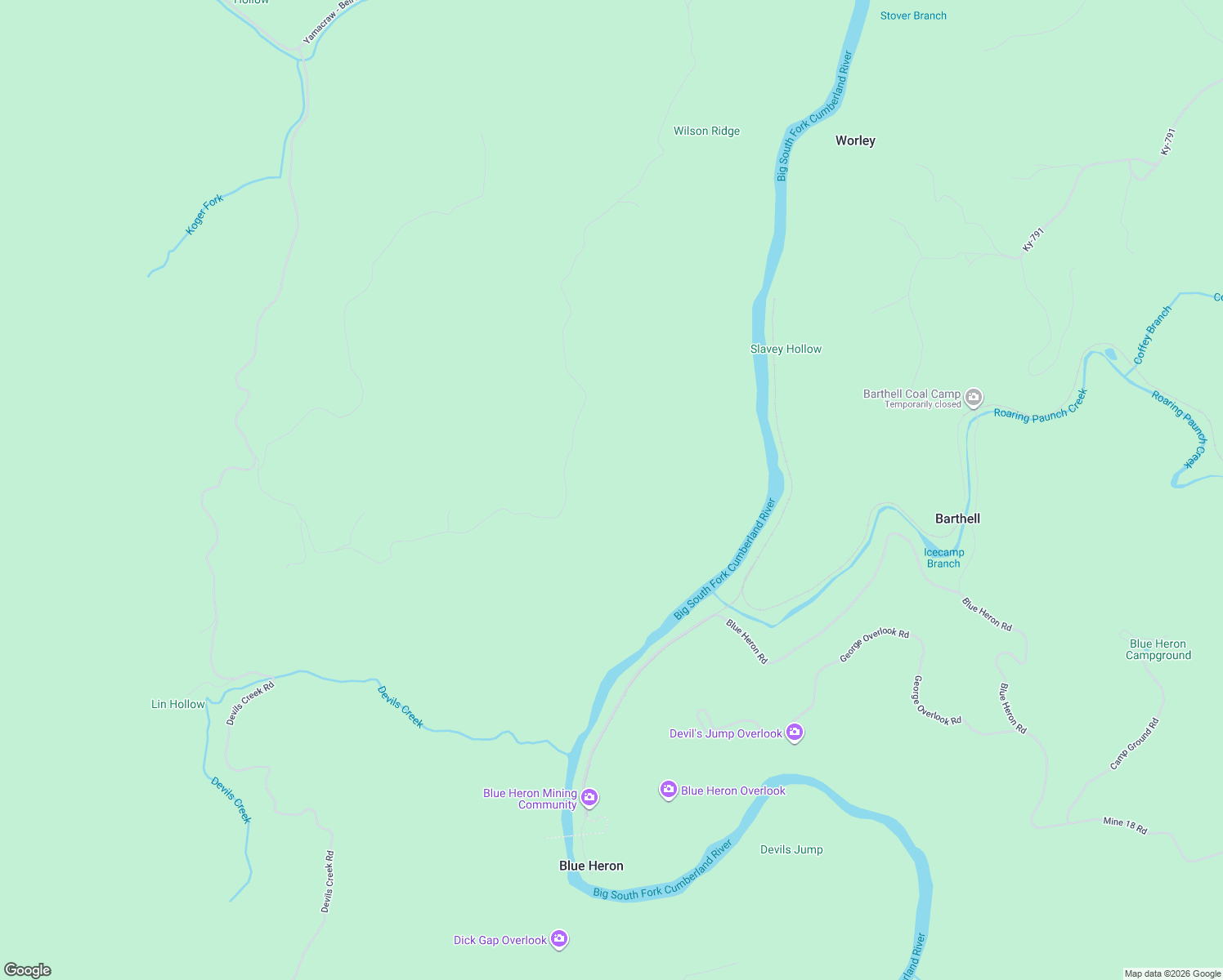 map of restaurants, bars, coffee shops, grocery stores, and more near Wilson Ridge Road in McCreary County