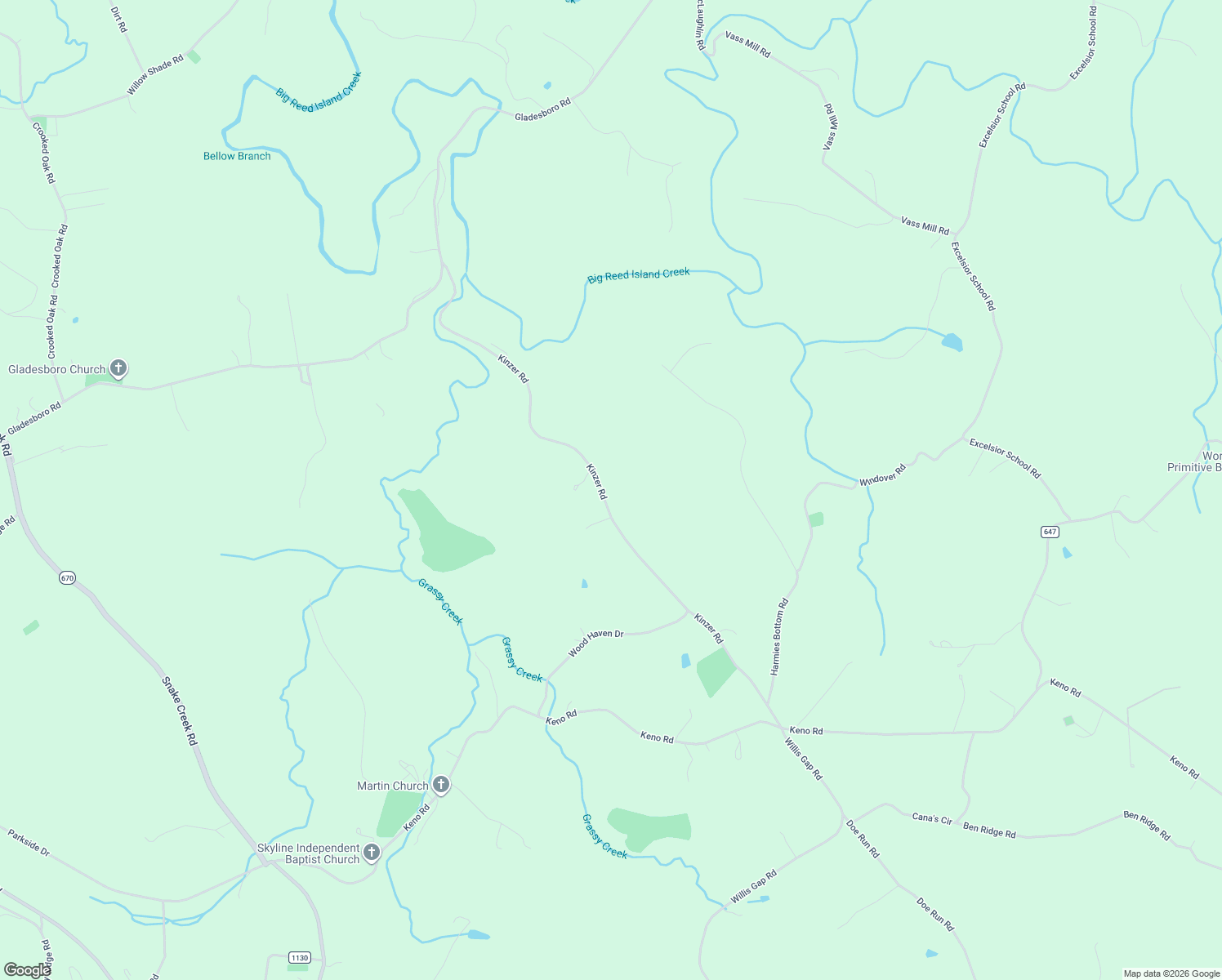 map of restaurants, bars, coffee shops, grocery stores, and more near Kinzer Road in Laurel Fork