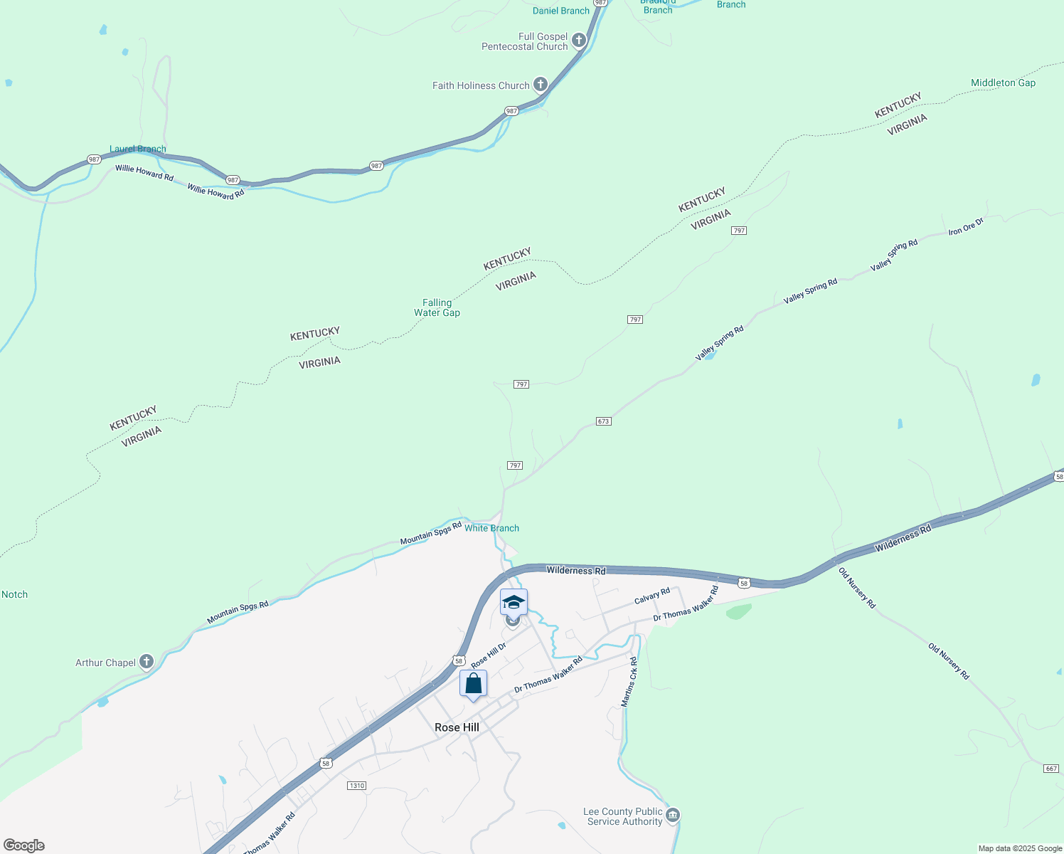 map of restaurants, bars, coffee shops, grocery stores, and more near State Road 797 in Rose Hill