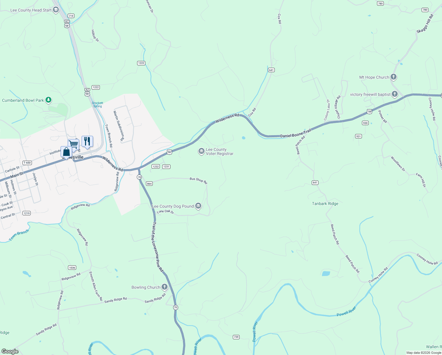 map of restaurants, bars, coffee shops, grocery stores, and more near Butter Scotch Drive in Jonesville