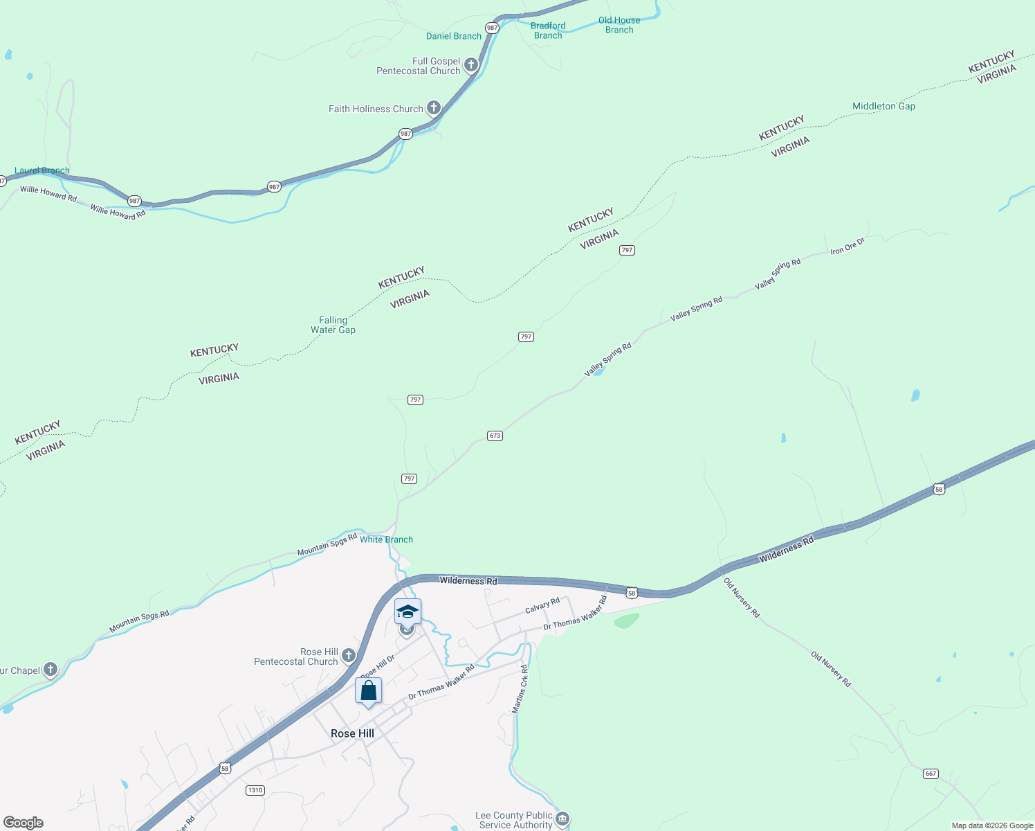 map of restaurants, bars, coffee shops, grocery stores, and more near State Road 673 in Rose Hill
