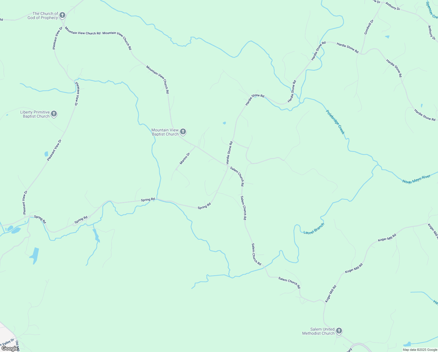 map of restaurants, bars, coffee shops, grocery stores, and more near 6297 Spring Road in Patrick Springs
