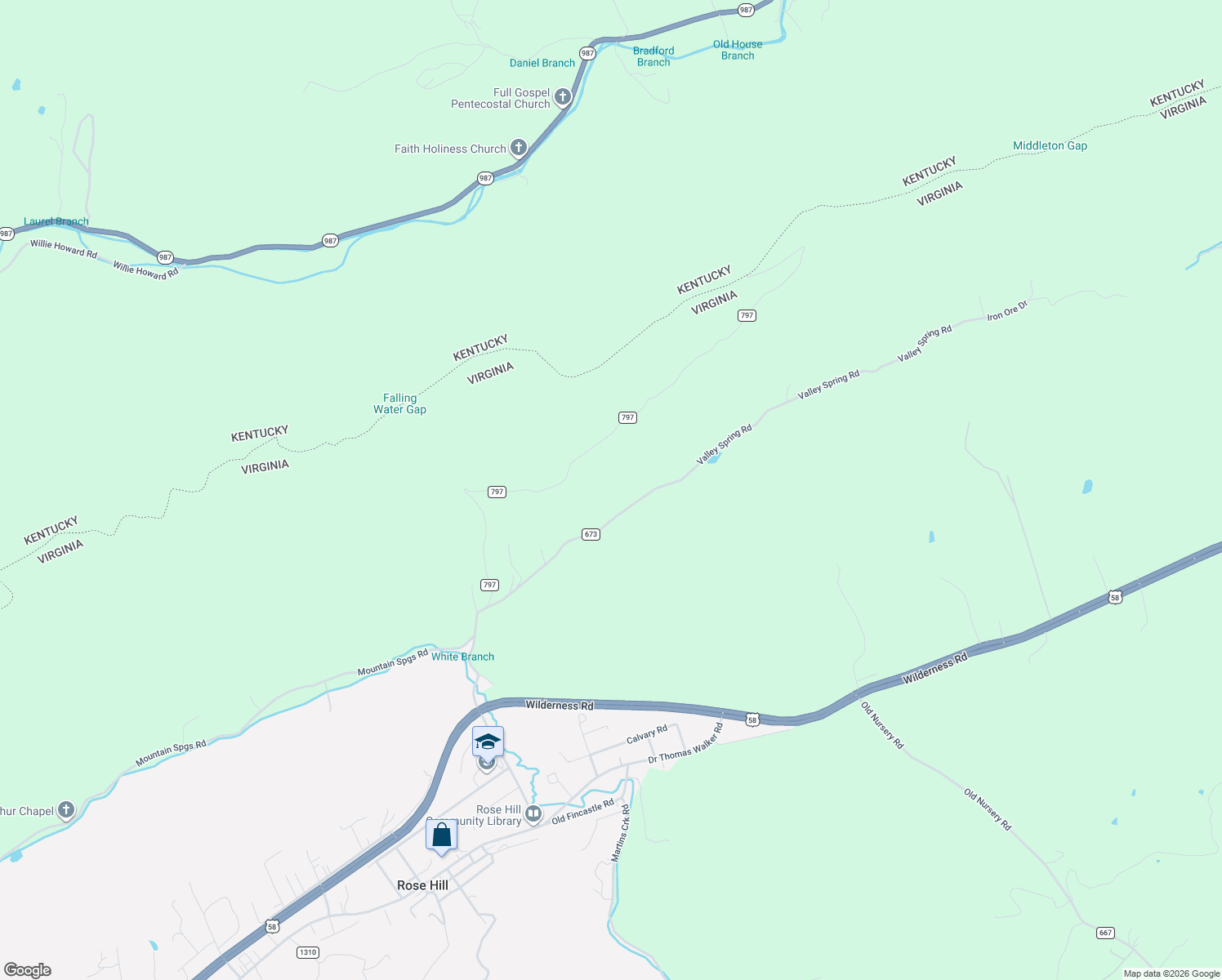 map of restaurants, bars, coffee shops, grocery stores, and more near State Road 673 in Rose Hill