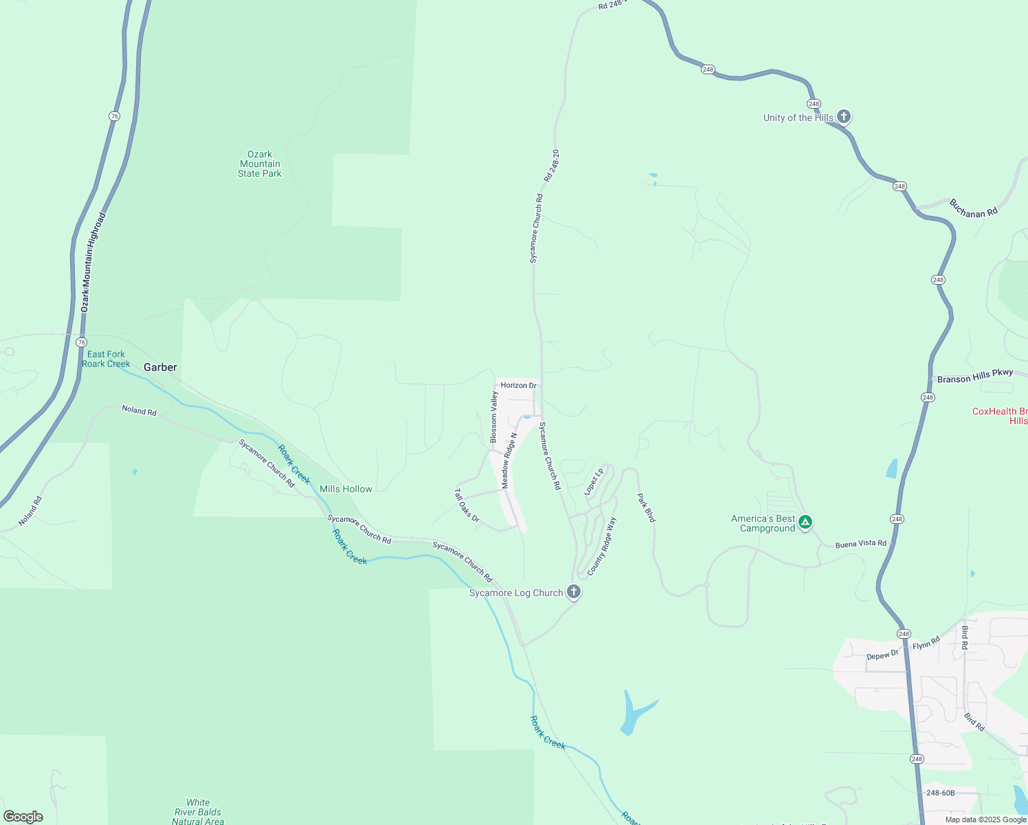 map of restaurants, bars, coffee shops, grocery stores, and more near 155 Meadow Ridge Court in Branson