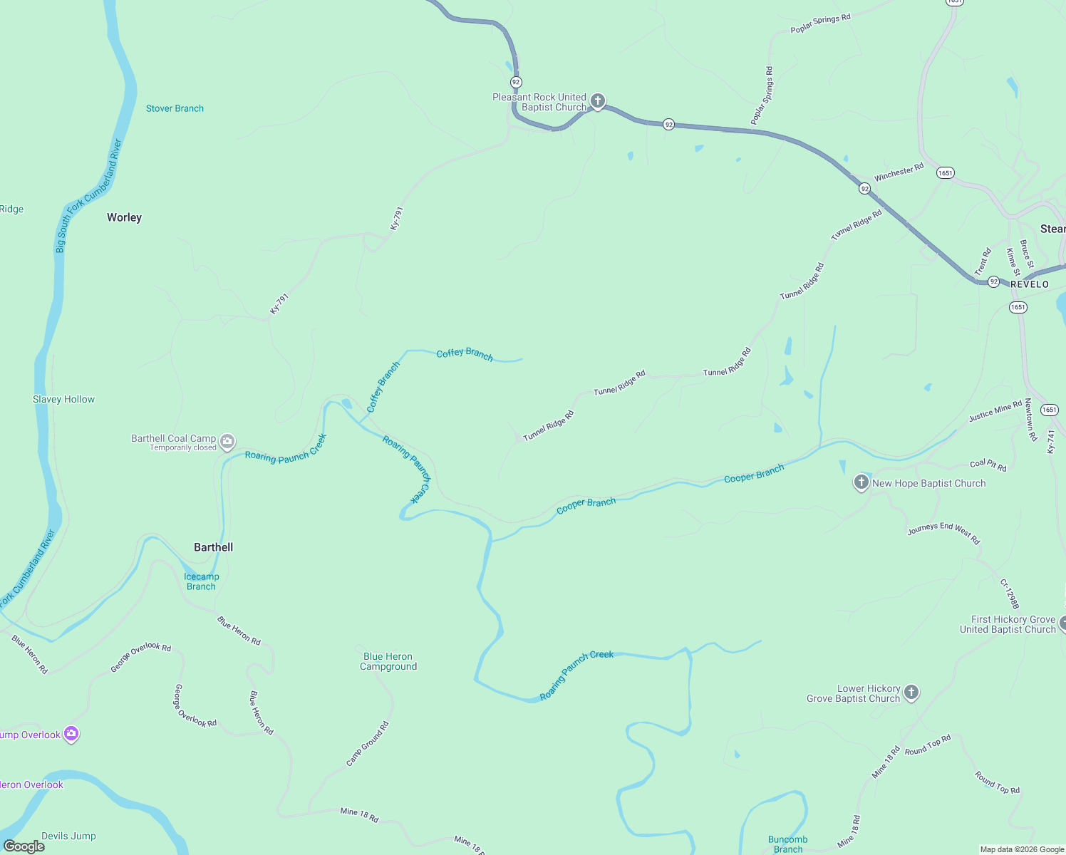 map of restaurants, bars, coffee shops, grocery stores, and more near Tunnel Ridge Road in Stearns