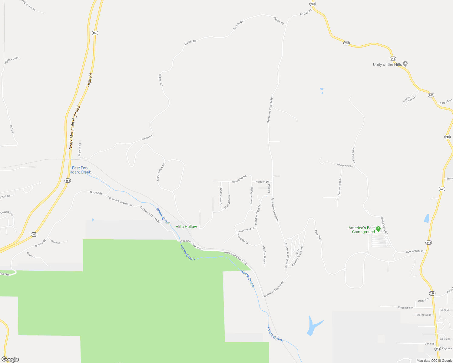 map of restaurants, bars, coffee shops, grocery stores, and more near 260 RoundHill Road in Branson