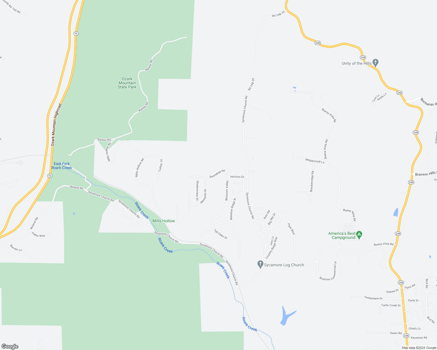 map of restaurants, bars, coffee shops, grocery stores, and more near 191 RoundHill Road in Branson