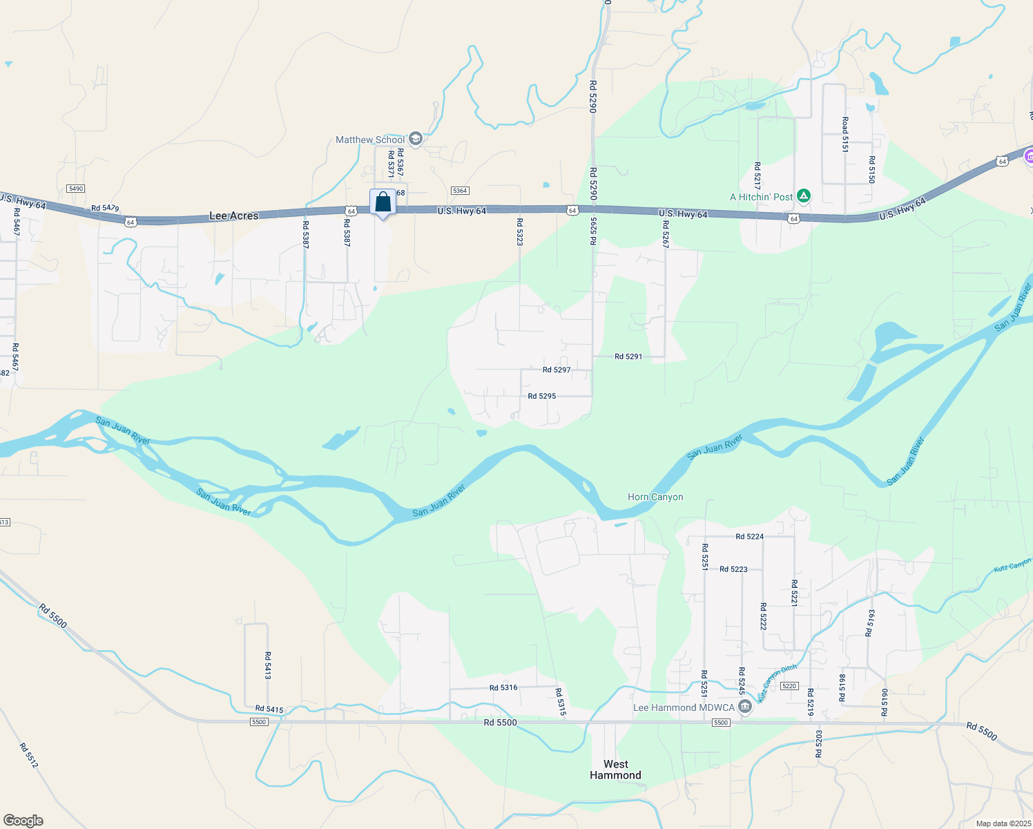 map of restaurants, bars, coffee shops, grocery stores, and more near 89 Road 5295 in Farmington