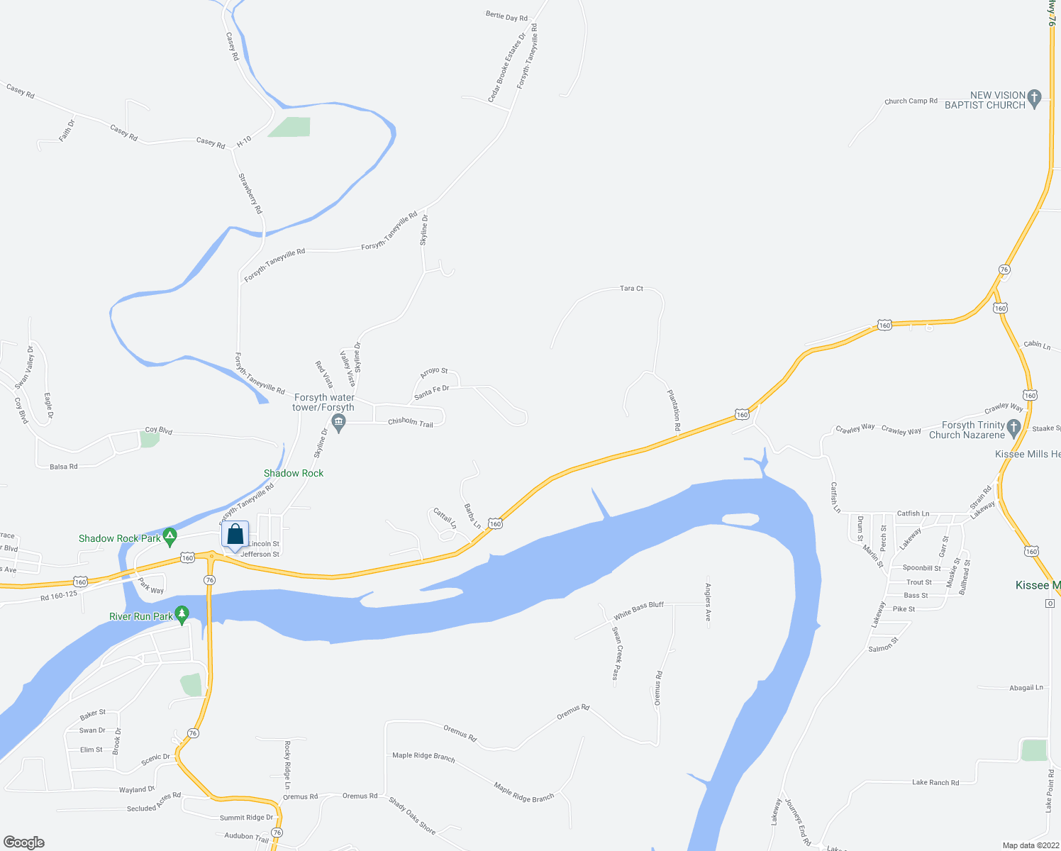 map of restaurants, bars, coffee shops, grocery stores, and more near 767 Santa Fe Drive in Forsyth