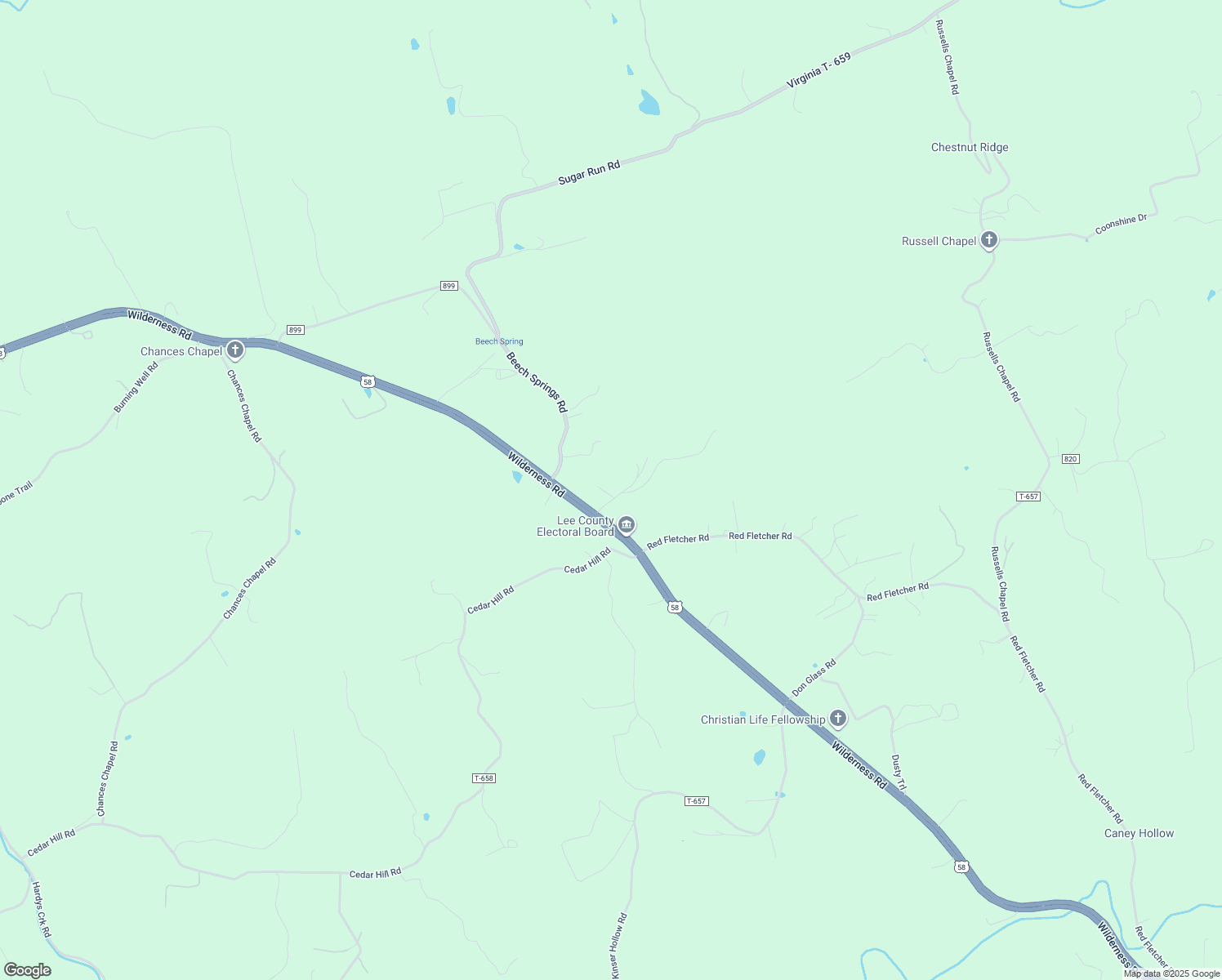 map of restaurants, bars, coffee shops, grocery stores, and more near 163 Little Hickory Lane in Jonesville