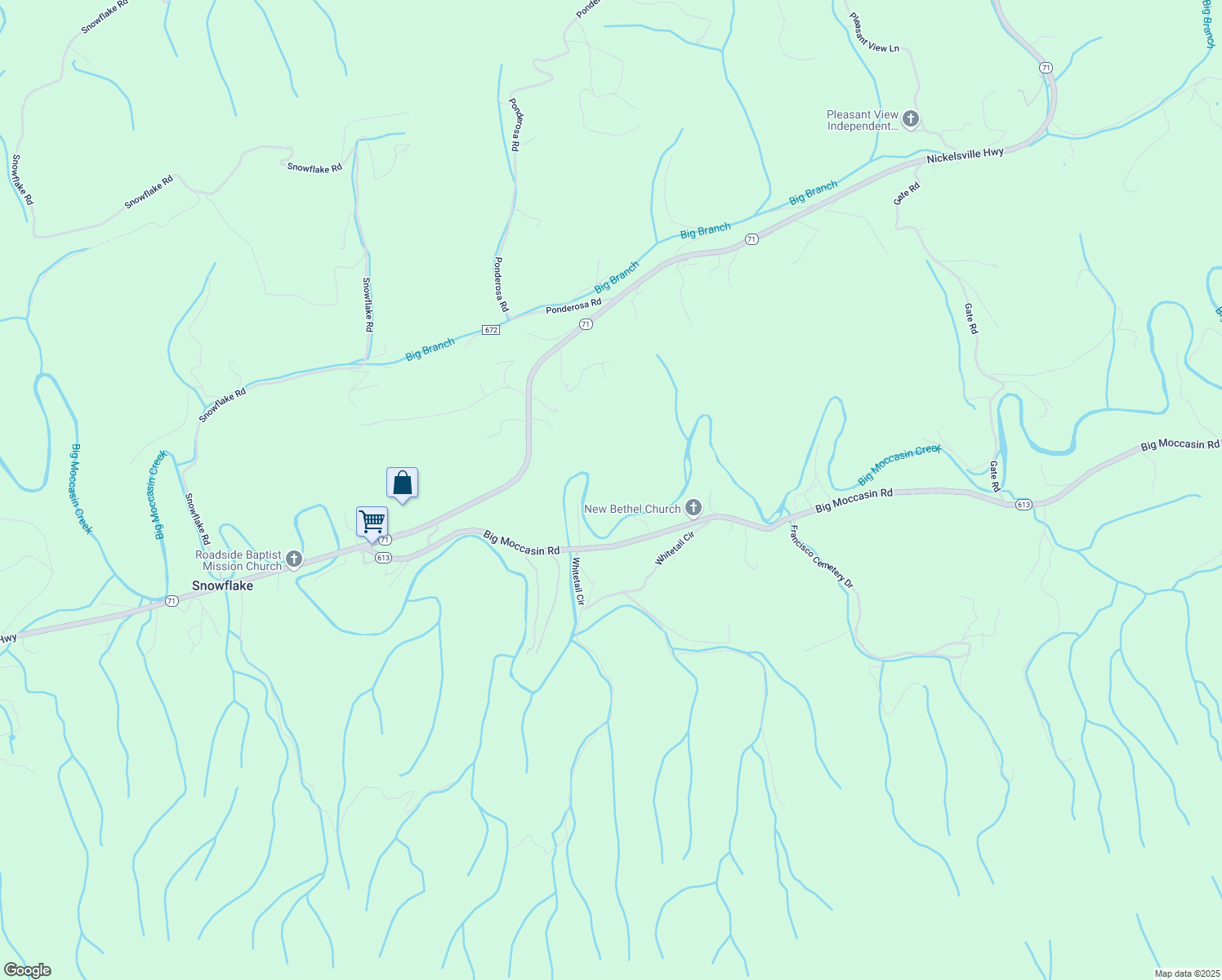 map of restaurants, bars, coffee shops, grocery stores, and more near 223 Gun Smoke Drive in Nickelsville