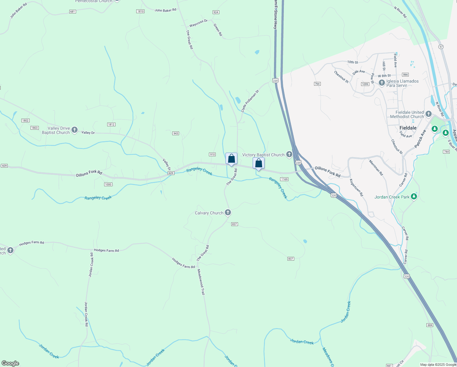 map of restaurants, bars, coffee shops, grocery stores, and more near 675 The Great Road in Martinsville