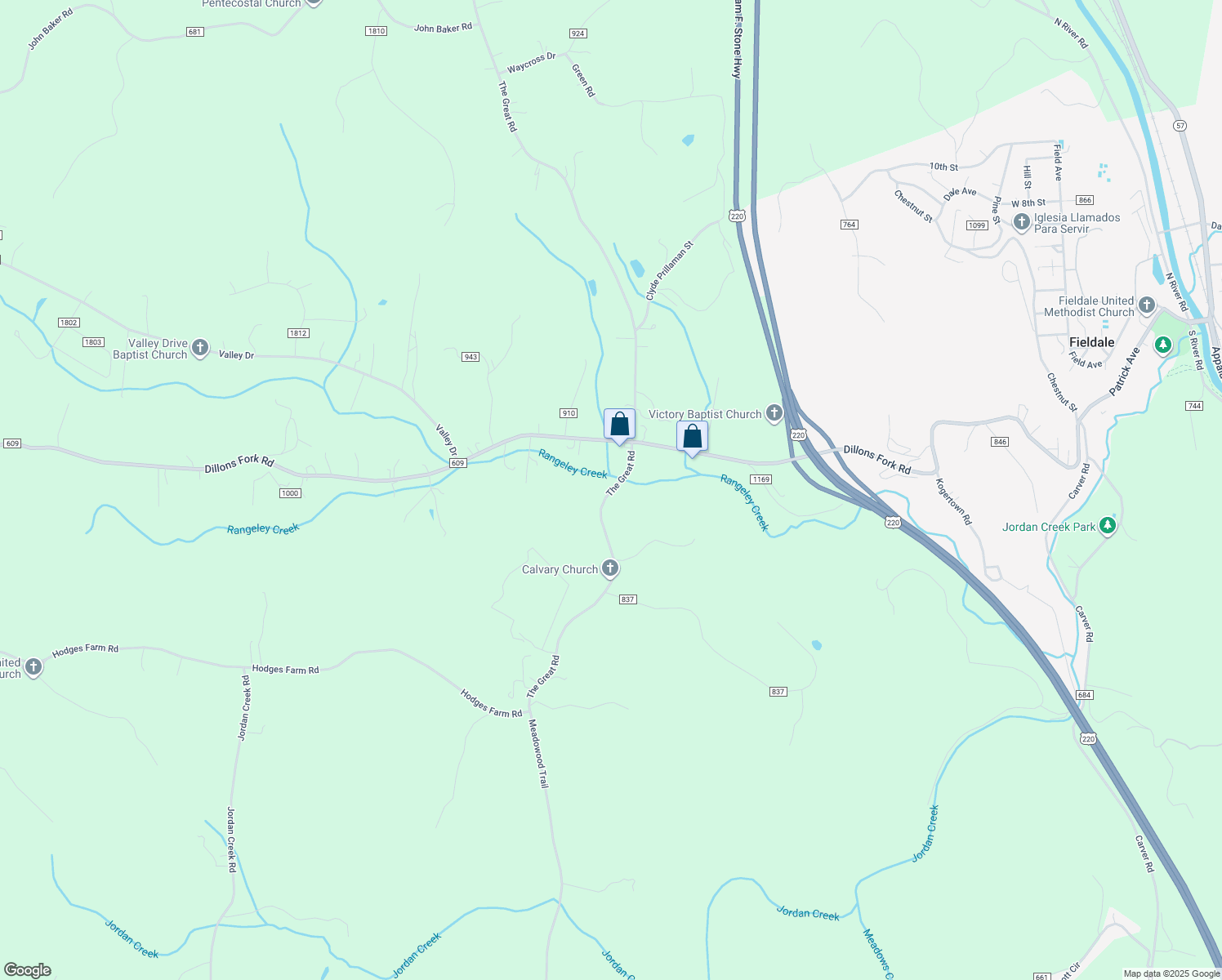 map of restaurants, bars, coffee shops, grocery stores, and more near 675 The Great Road in Martinsville