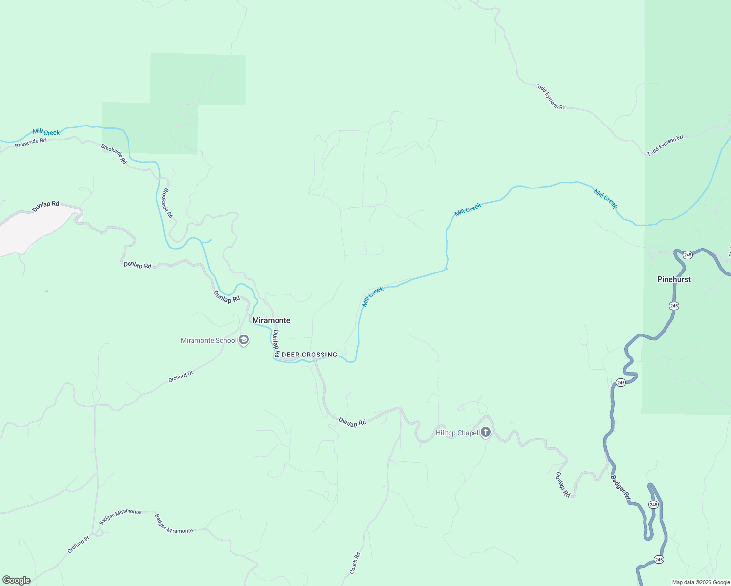 map of restaurants, bars, coffee shops, grocery stores, and more near 46956 Lower Lane in Miramonte