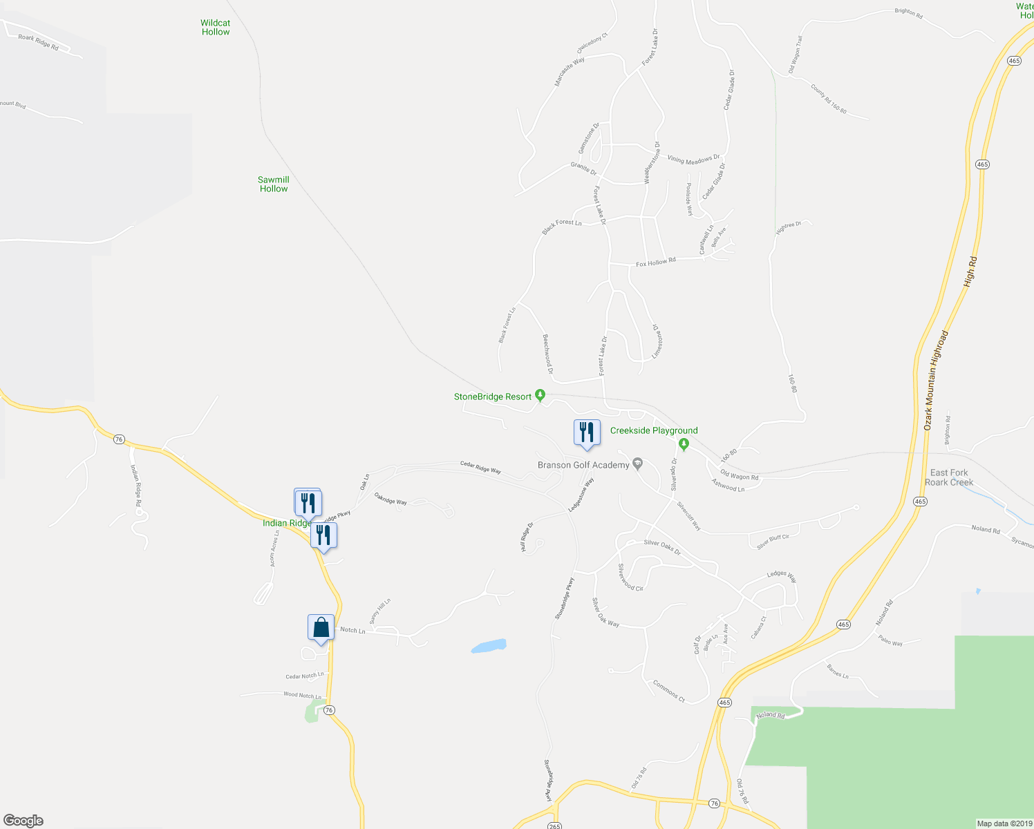 map of restaurants, bars, coffee shops, grocery stores, and more near 442 Baldknobber Drive in Reeds Spring