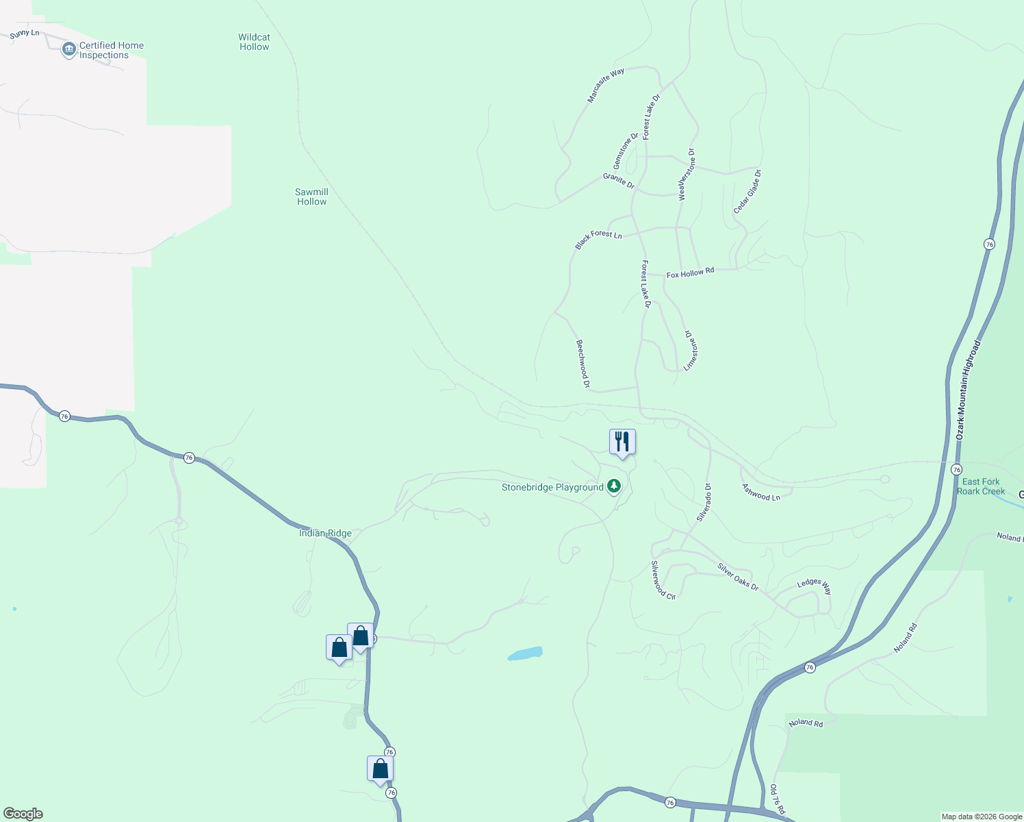 map of restaurants, bars, coffee shops, grocery stores, and more near 618 Baldknobber Drive in Branson West