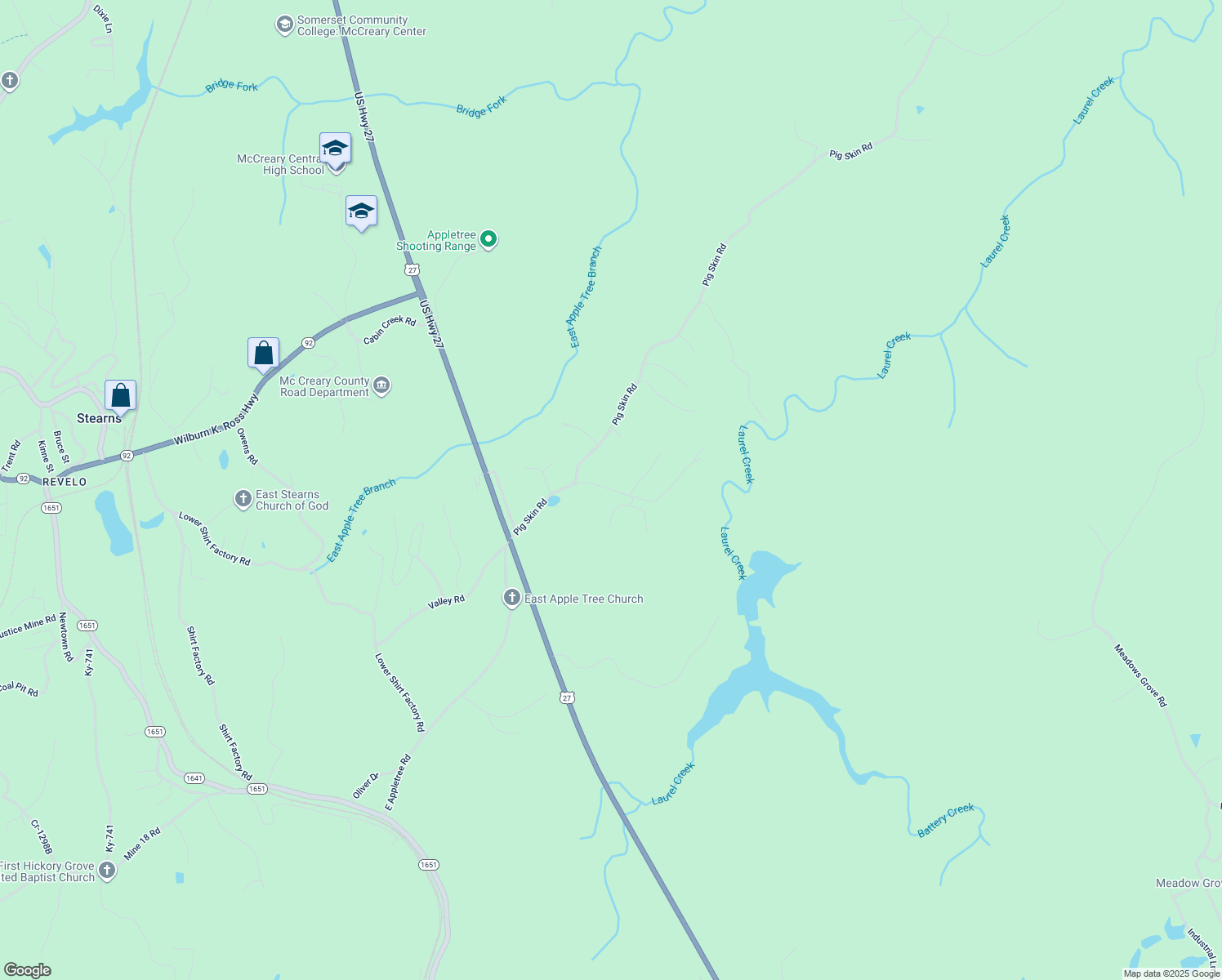 map of restaurants, bars, coffee shops, grocery stores, and more near Les Martin Road in Stearns