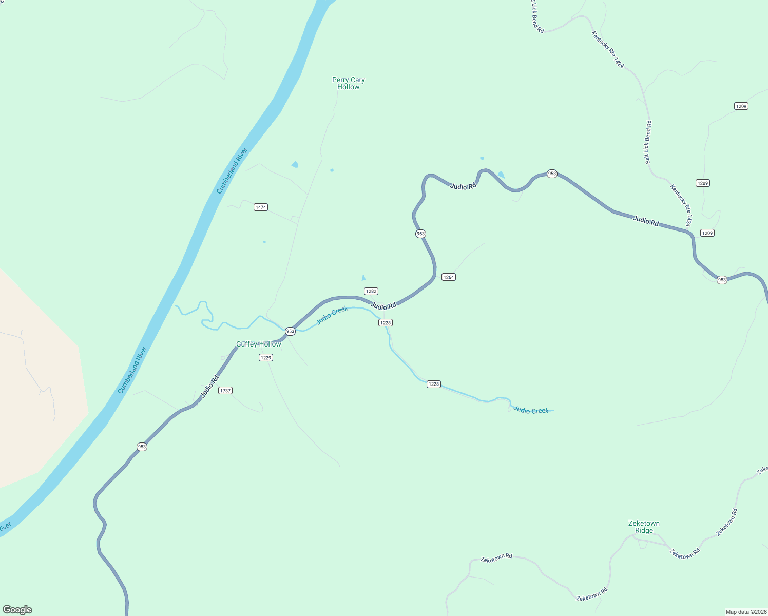 map of restaurants, bars, coffee shops, grocery stores, and more near Judio Creek Road in Burkesville