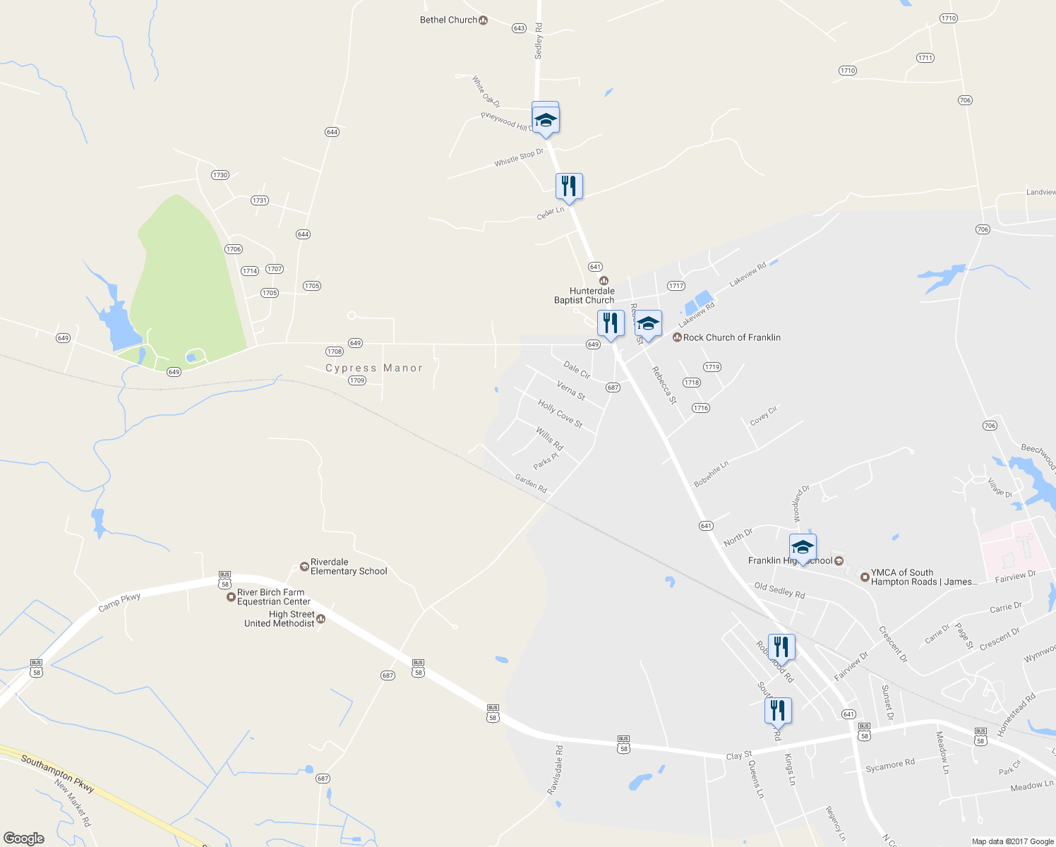 map of restaurants, bars, coffee shops, grocery stores, and more near 304 Willis Road in Franklin
