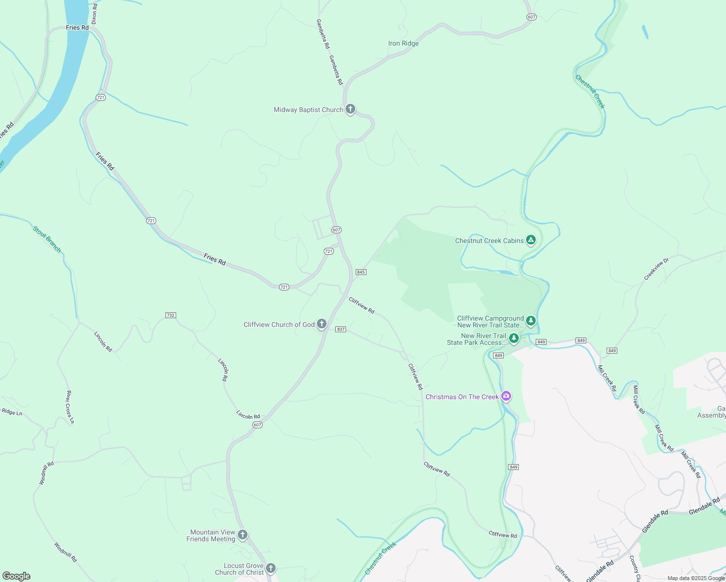 map of restaurants, bars, coffee shops, grocery stores, and more near 2-32 State Road 845 in Galax
