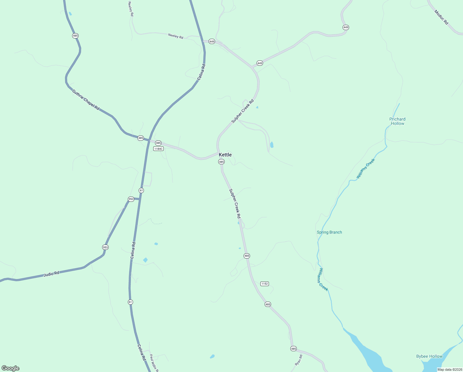 map of restaurants, bars, coffee shops, grocery stores, and more near Sulfur Creek Road in Burkesville