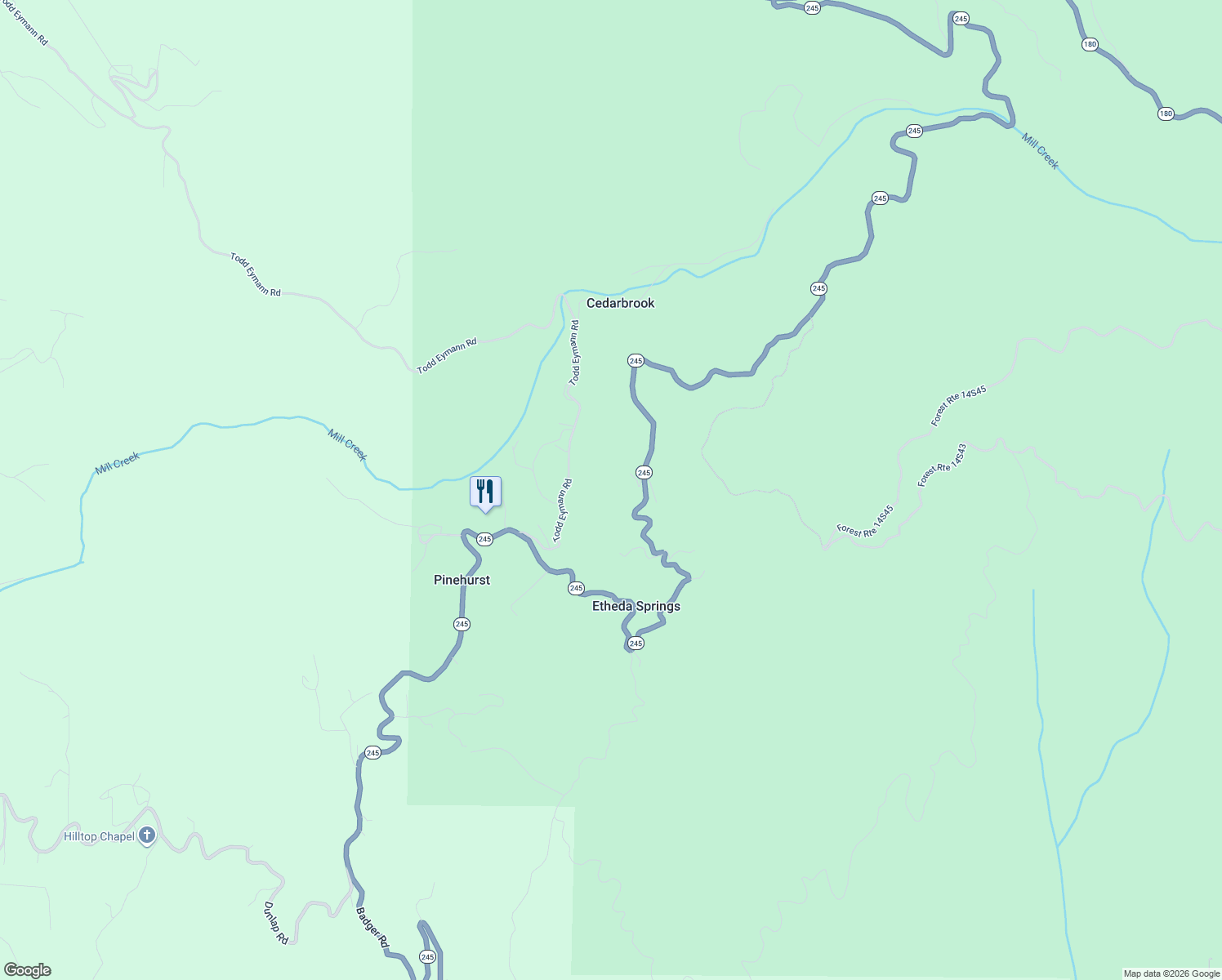 map of restaurants, bars, coffee shops, grocery stores, and more near 52865 California 245 in Miramonte