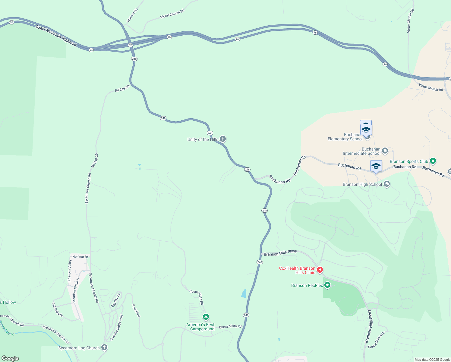 map of restaurants, bars, coffee shops, grocery stores, and more near 285 Kayla Lane in Branson