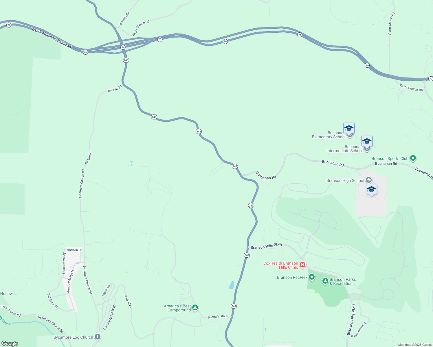 map of restaurants, bars, coffee shops, grocery stores, and more near 267 Kayla Lane in Branson