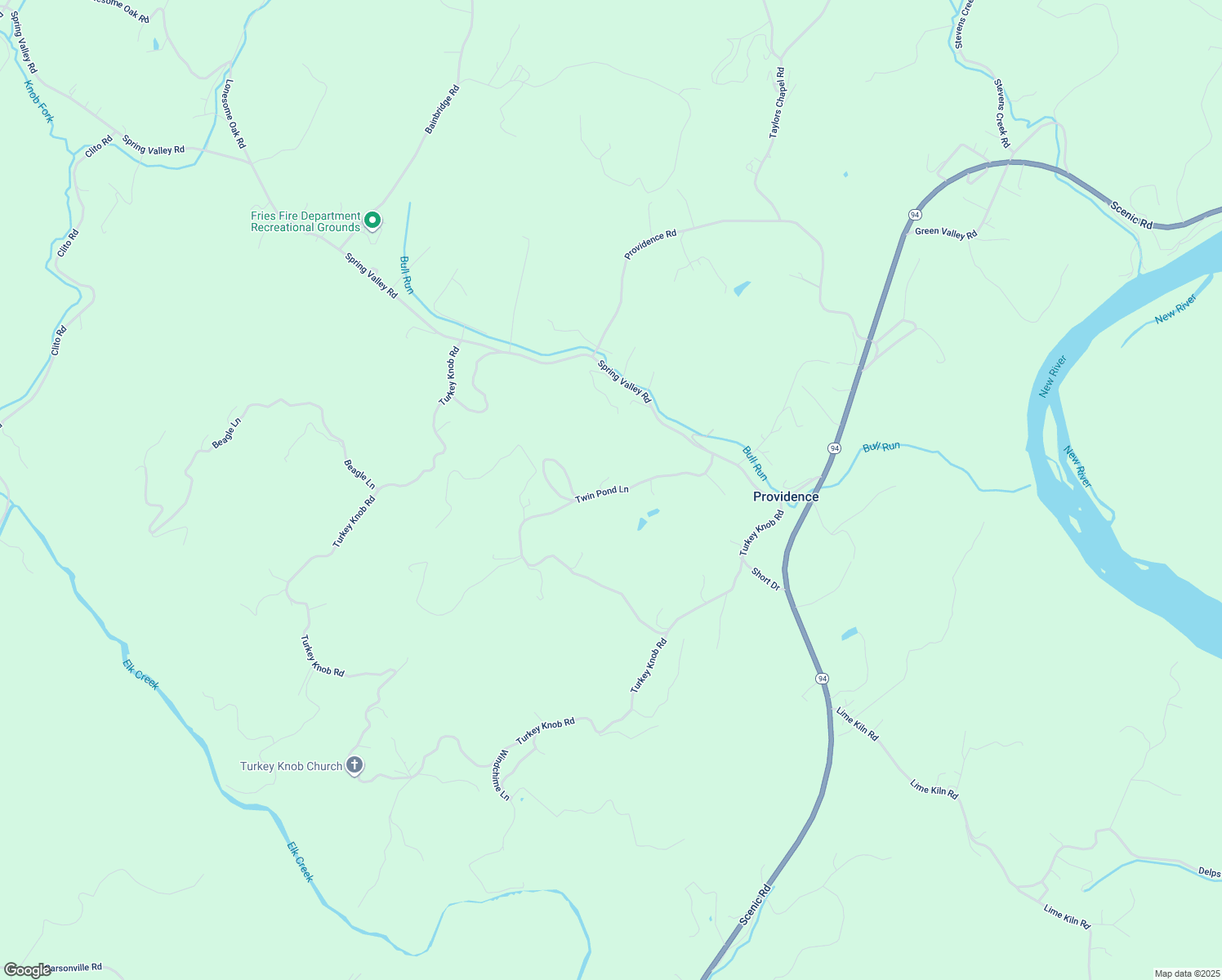 map of restaurants, bars, coffee shops, grocery stores, and more near Twin Pond Lane in Grayson County
