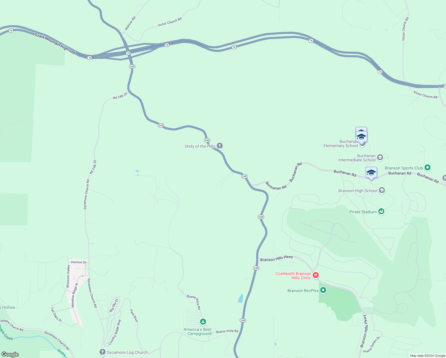 map of restaurants, bars, coffee shops, grocery stores, and more near 160 Toni Lane in Branson