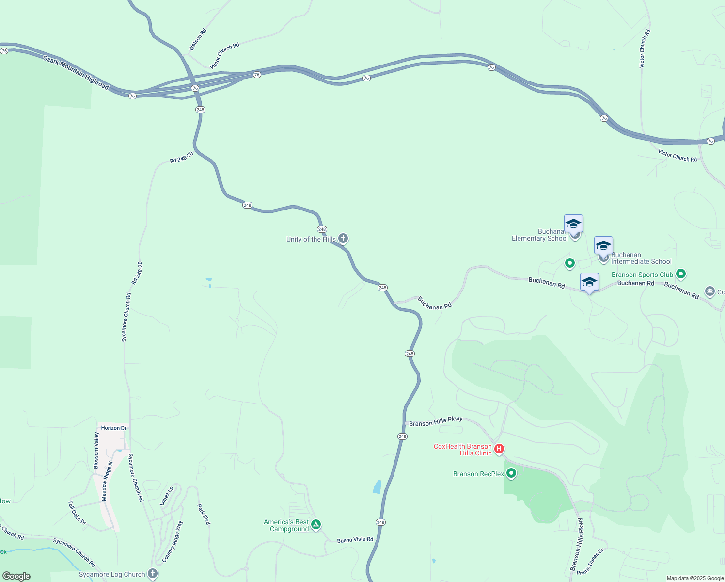 map of restaurants, bars, coffee shops, grocery stores, and more near 201 Kayla Lane in Branson