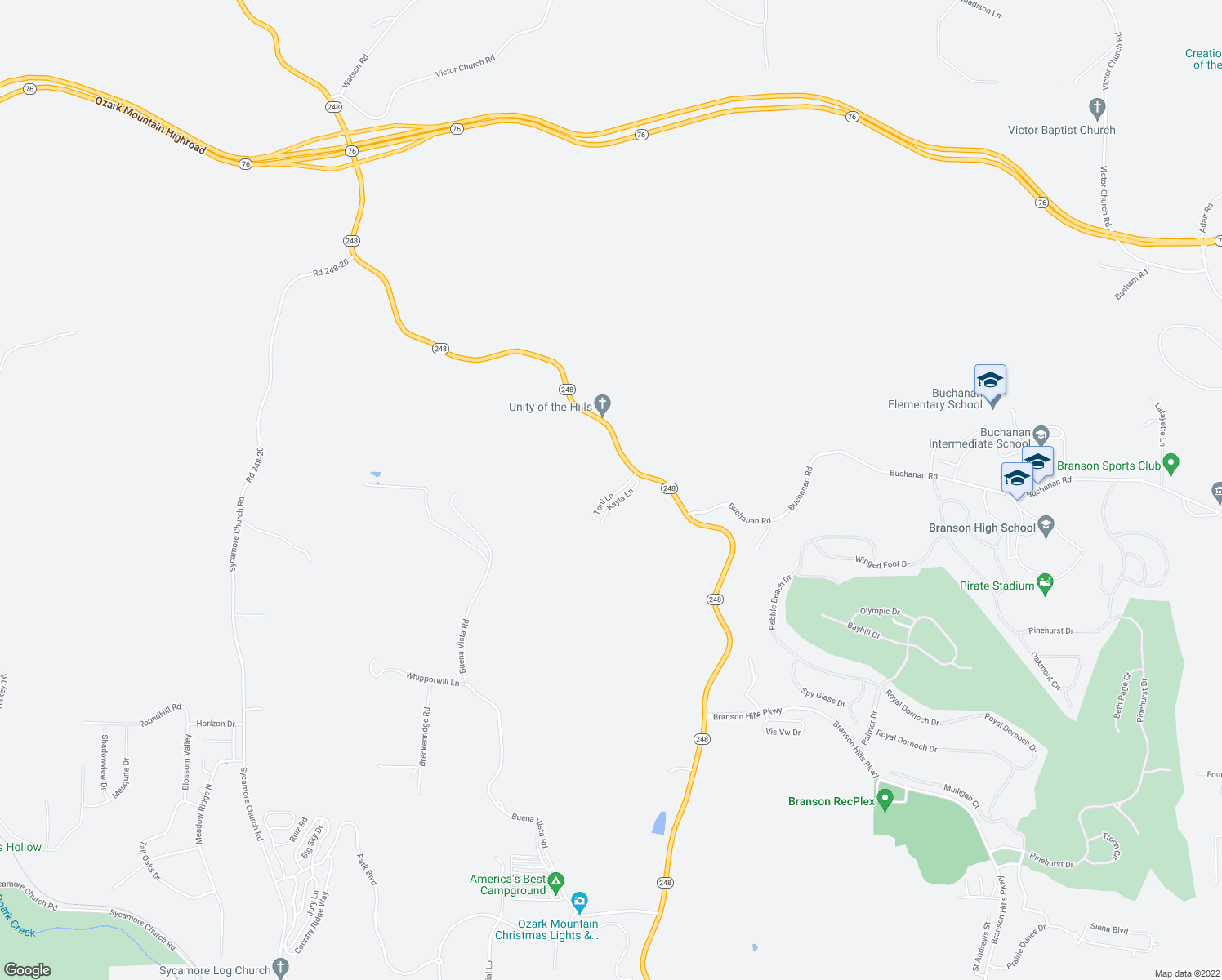 map of restaurants, bars, coffee shops, grocery stores, and more near 200 Toni Lane in Branson
