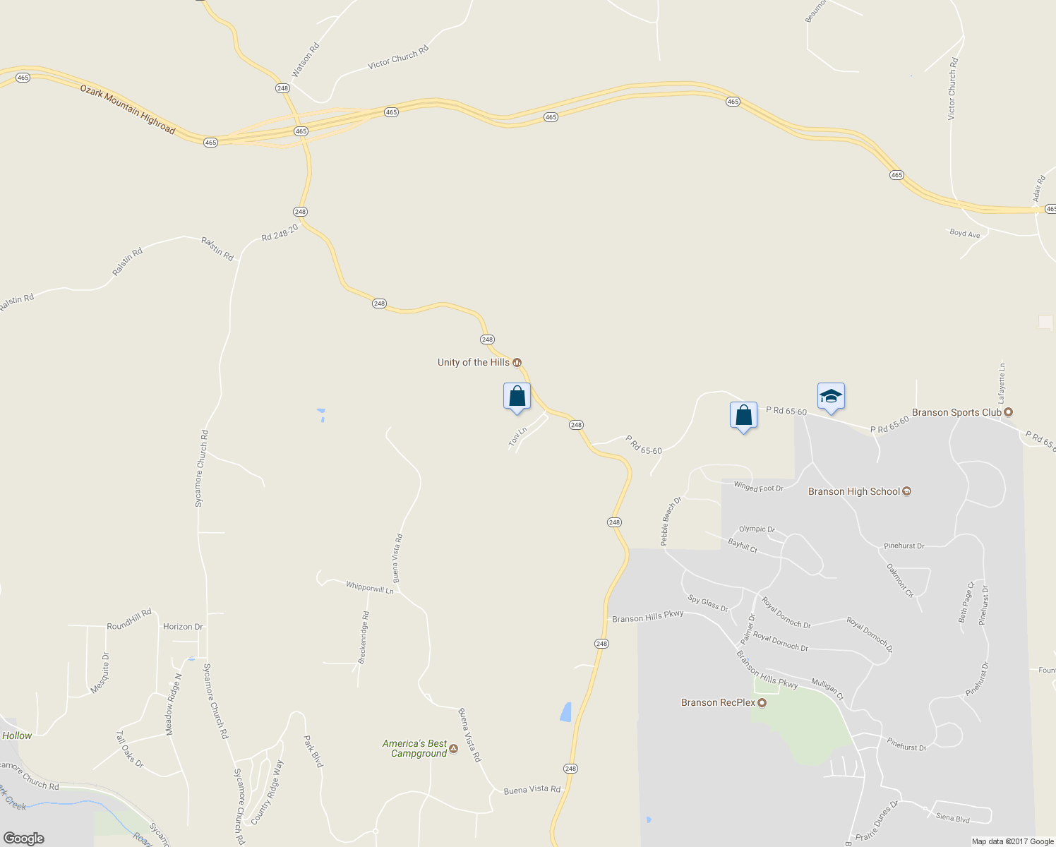 map of restaurants, bars, coffee shops, grocery stores, and more near 160 Toni Lane in Branson