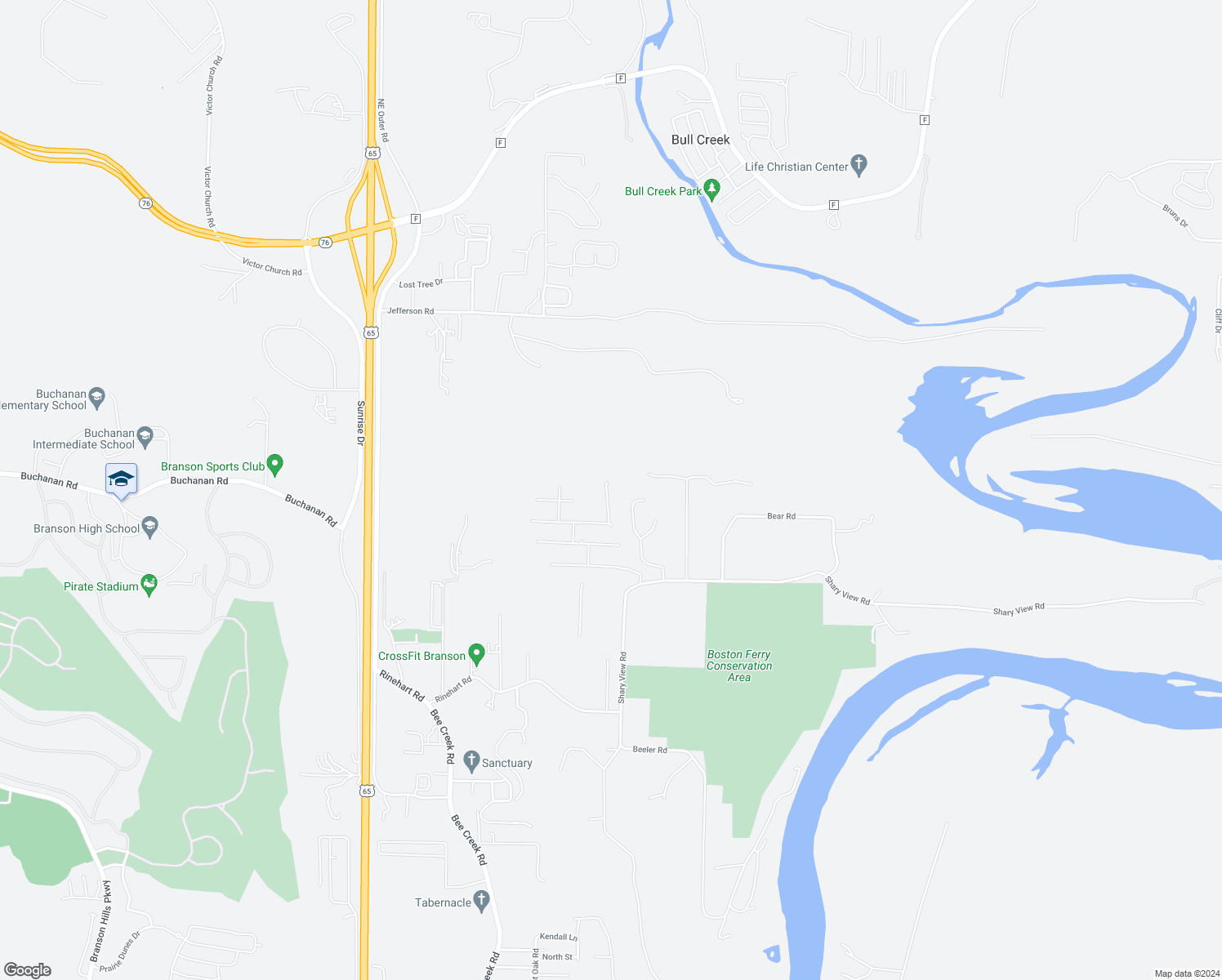 map of restaurants, bars, coffee shops, grocery stores, and more near 140 Gettysburg Avenue in Branson