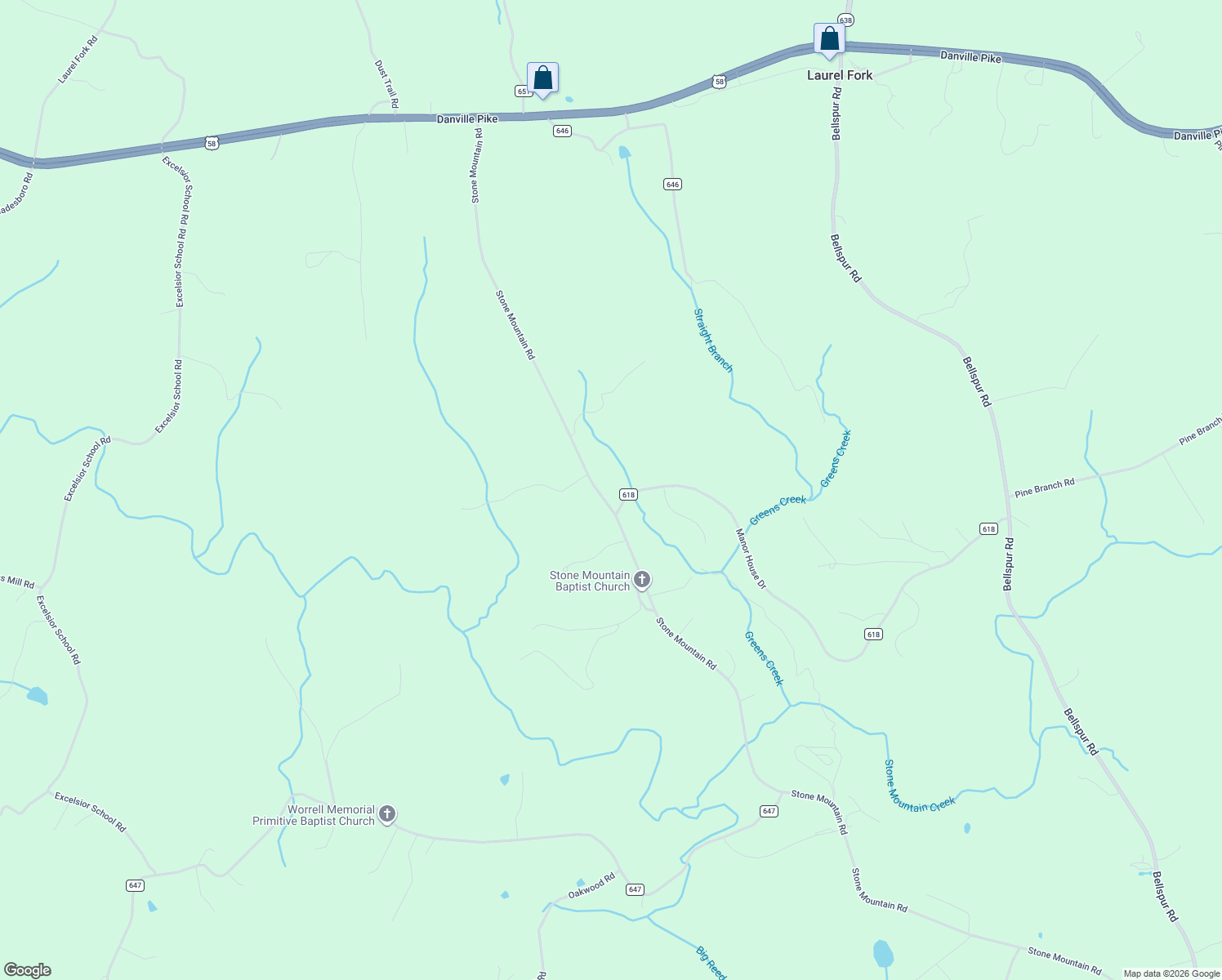 map of restaurants, bars, coffee shops, grocery stores, and more near Manor House Drive in Laurel Fork