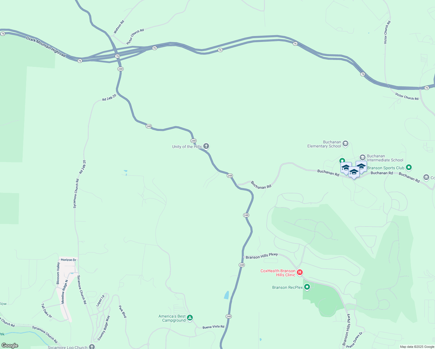 map of restaurants, bars, coffee shops, grocery stores, and more near 201-251 Kayla Lane in Branson