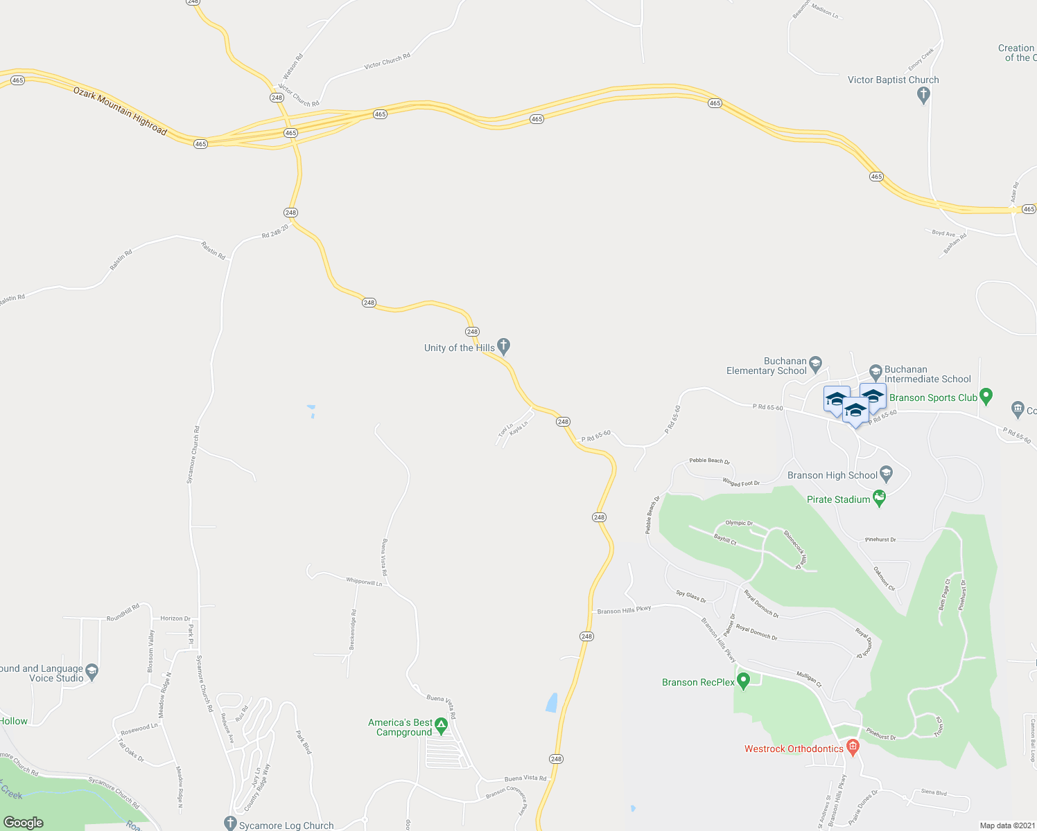 map of restaurants, bars, coffee shops, grocery stores, and more near 160 Toni Lane in Branson