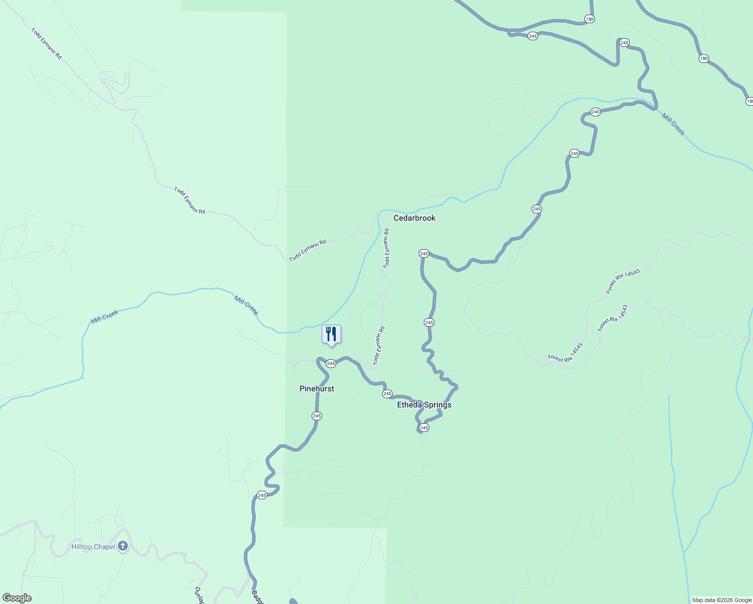 map of restaurants, bars, coffee shops, grocery stores, and more near 48603 Todd Eymann Road in Miramonte