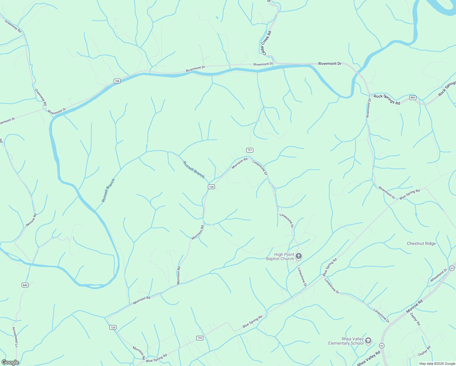 map of restaurants, bars, coffee shops, grocery stores, and more near 17401 Morrison Road in Meadowview