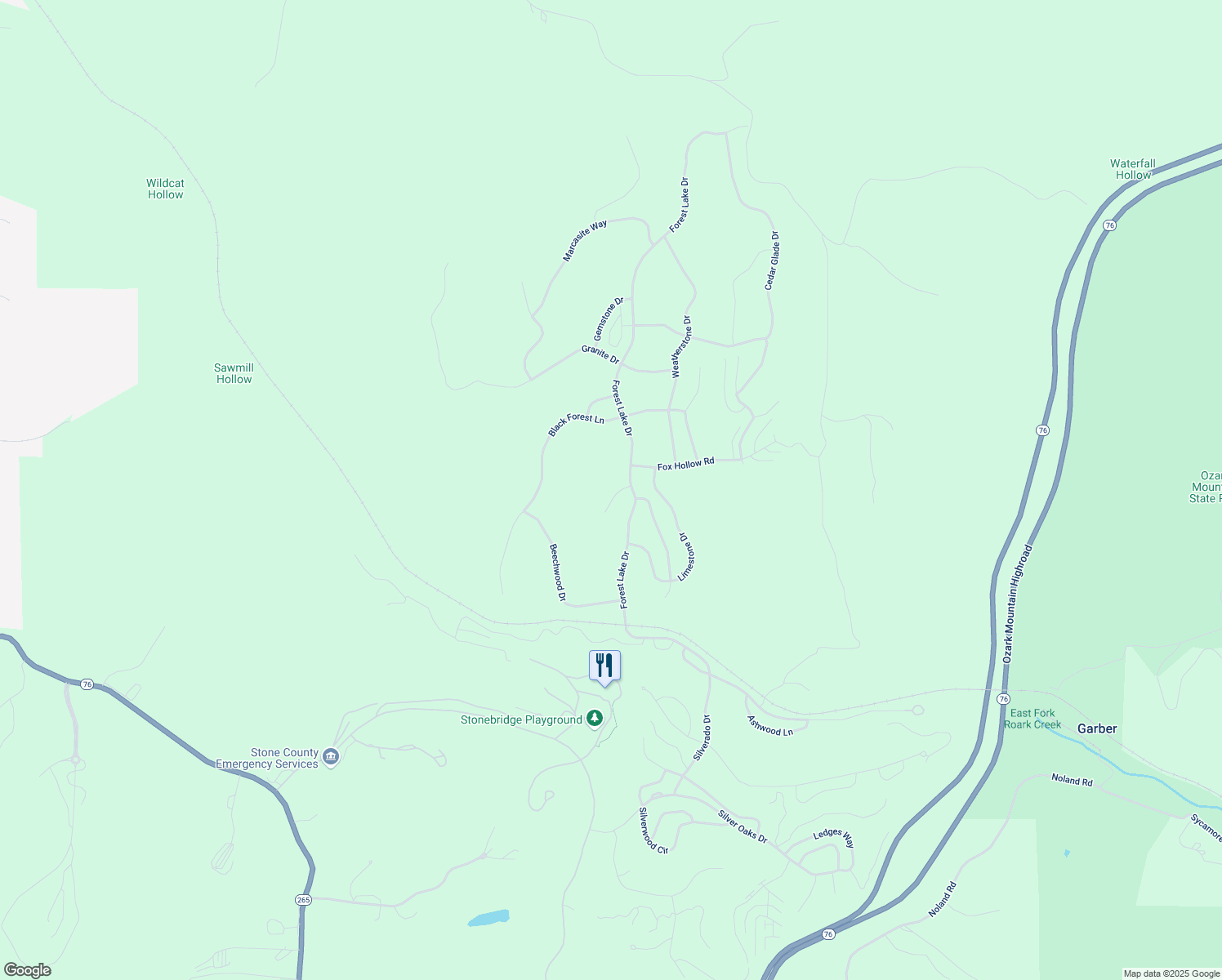 map of restaurants, bars, coffee shops, grocery stores, and more near 71 Bedrock Circle in Branson West