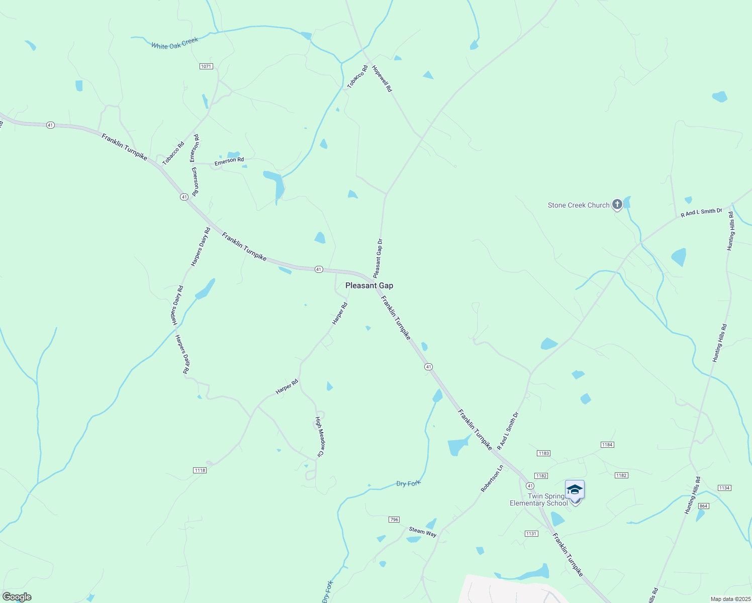 map of restaurants, bars, coffee shops, grocery stores, and more near 6529 Franklin Turnpike in Dry Fork