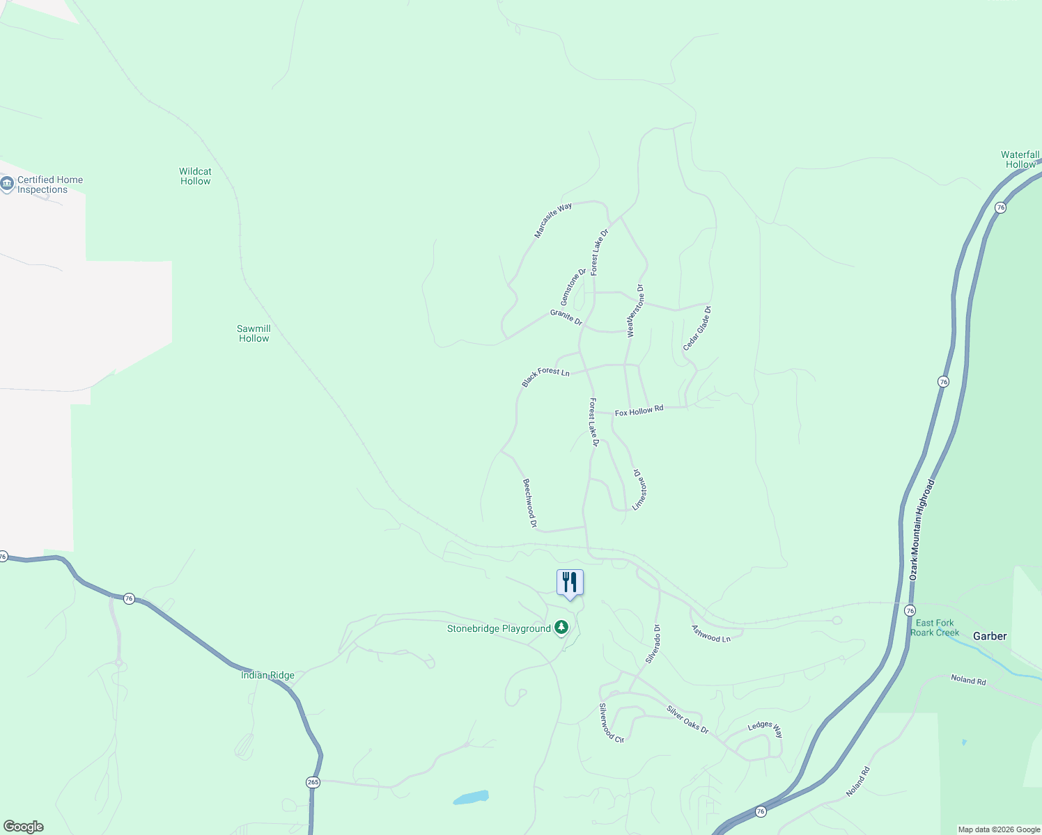 map of restaurants, bars, coffee shops, grocery stores, and more near 619 Black Forest Lane in Branson West