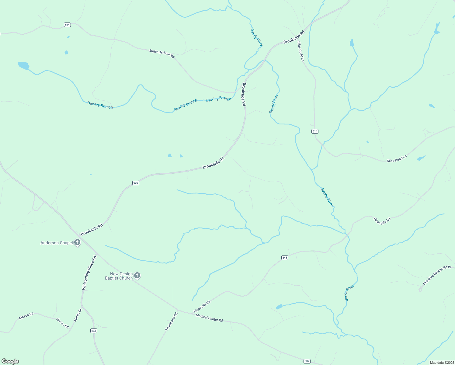 map of restaurants, bars, coffee shops, grocery stores, and more near 2765 Brookside Road in Axton