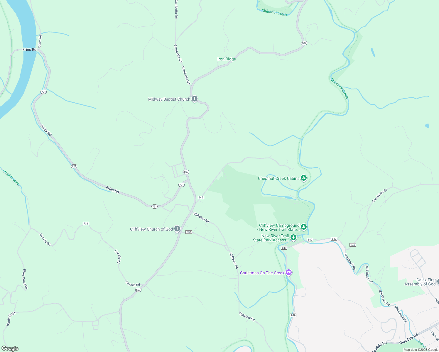 map of restaurants, bars, coffee shops, grocery stores, and more near 232 Revere Road in Galax