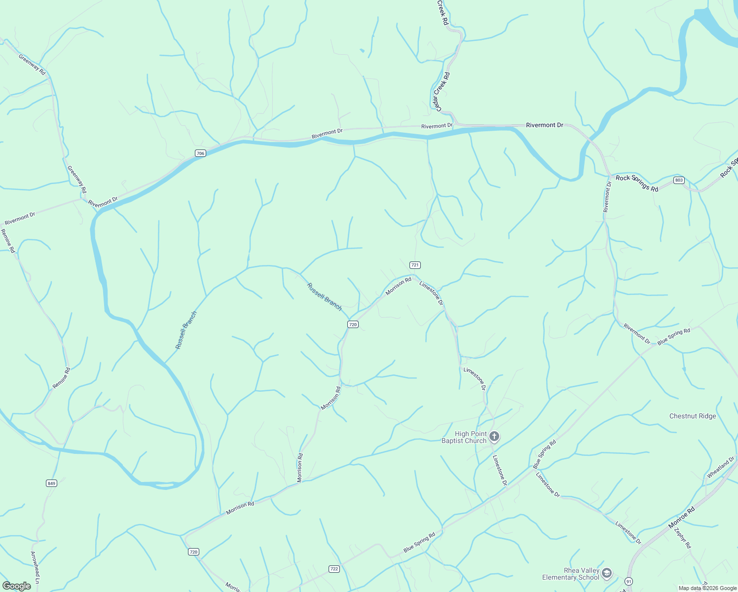 map of restaurants, bars, coffee shops, grocery stores, and more near 17374 Morrison Road in Meadowview