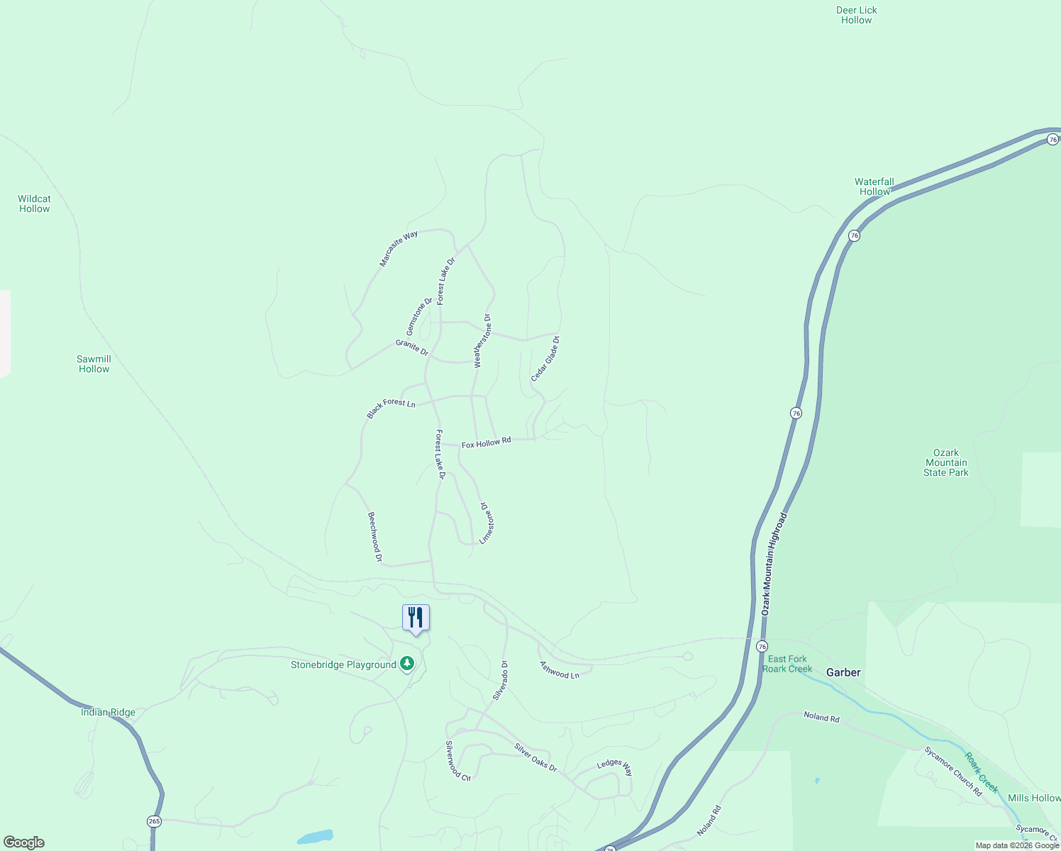 map of restaurants, bars, coffee shops, grocery stores, and more near 103 Cantwell Lane in Reeds Spring