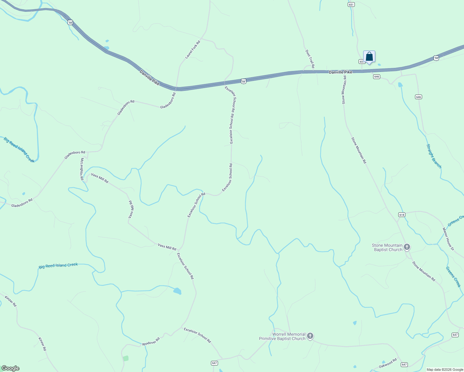 map of restaurants, bars, coffee shops, grocery stores, and more near Excelsior School Road in Laurel Fork