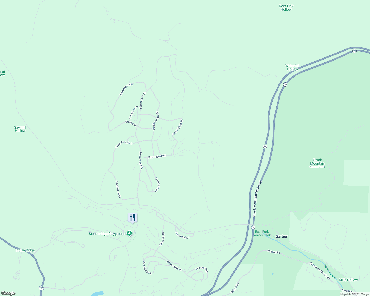 map of restaurants, bars, coffee shops, grocery stores, and more near 12 Olivia Court in Branson West