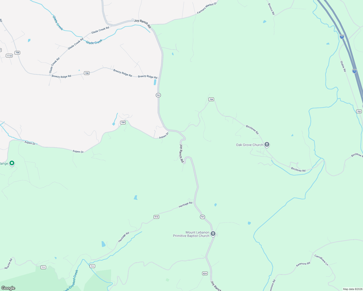 map of restaurants, bars, coffee shops, grocery stores, and more near Joy Ranch Road in Woodlawn